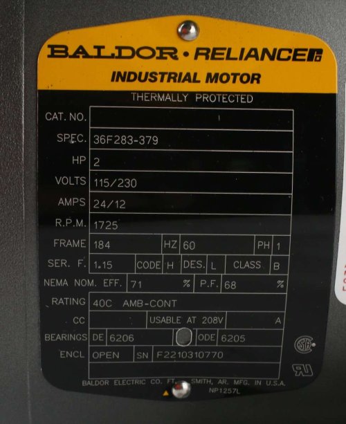 BALDOR ELECTRIC MOTOR - 2HP 115/230V 60Hz 1725RPM